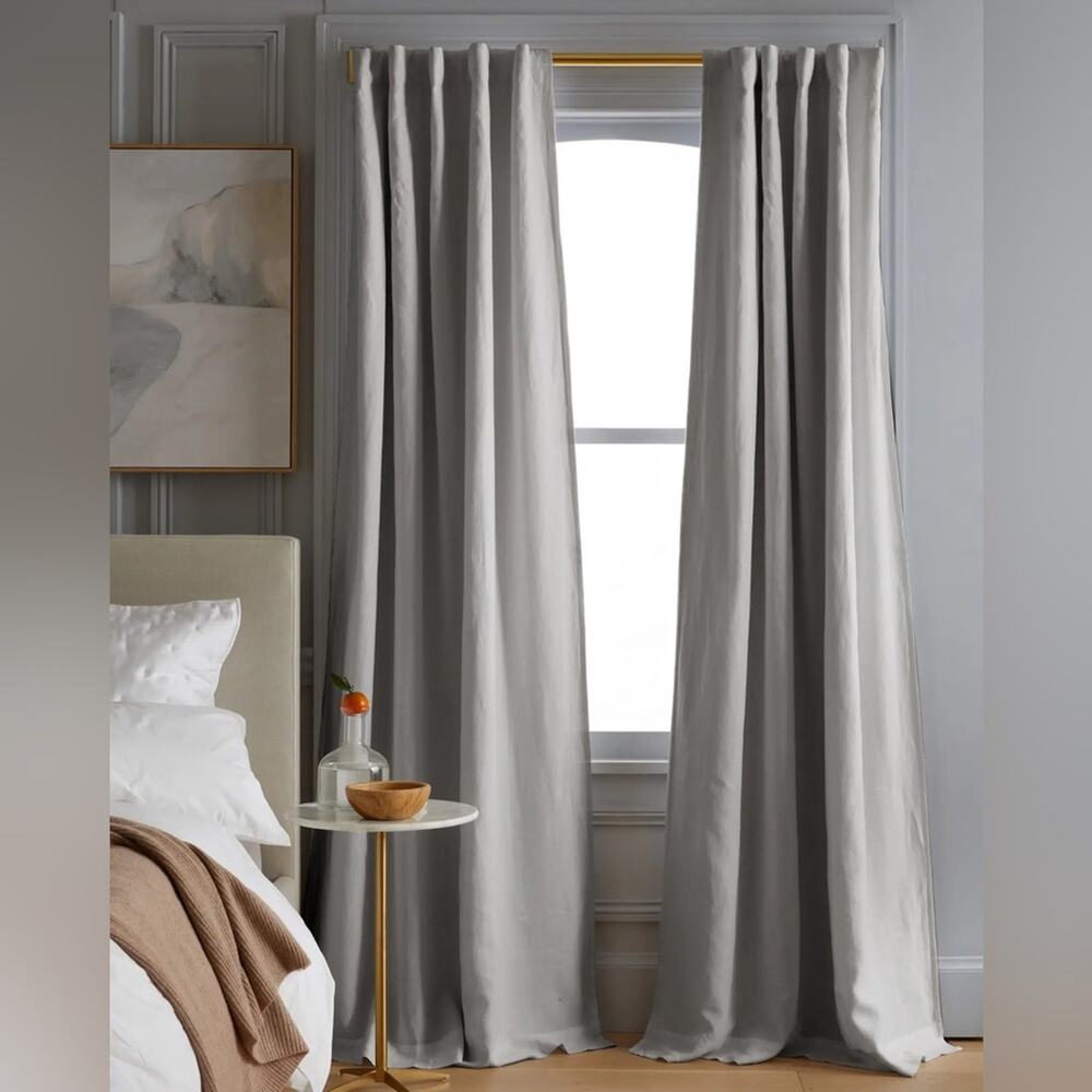 NWT Quince Belgian Linen Set of 2 Drapes - Room Darkening - Cloud - 87x40